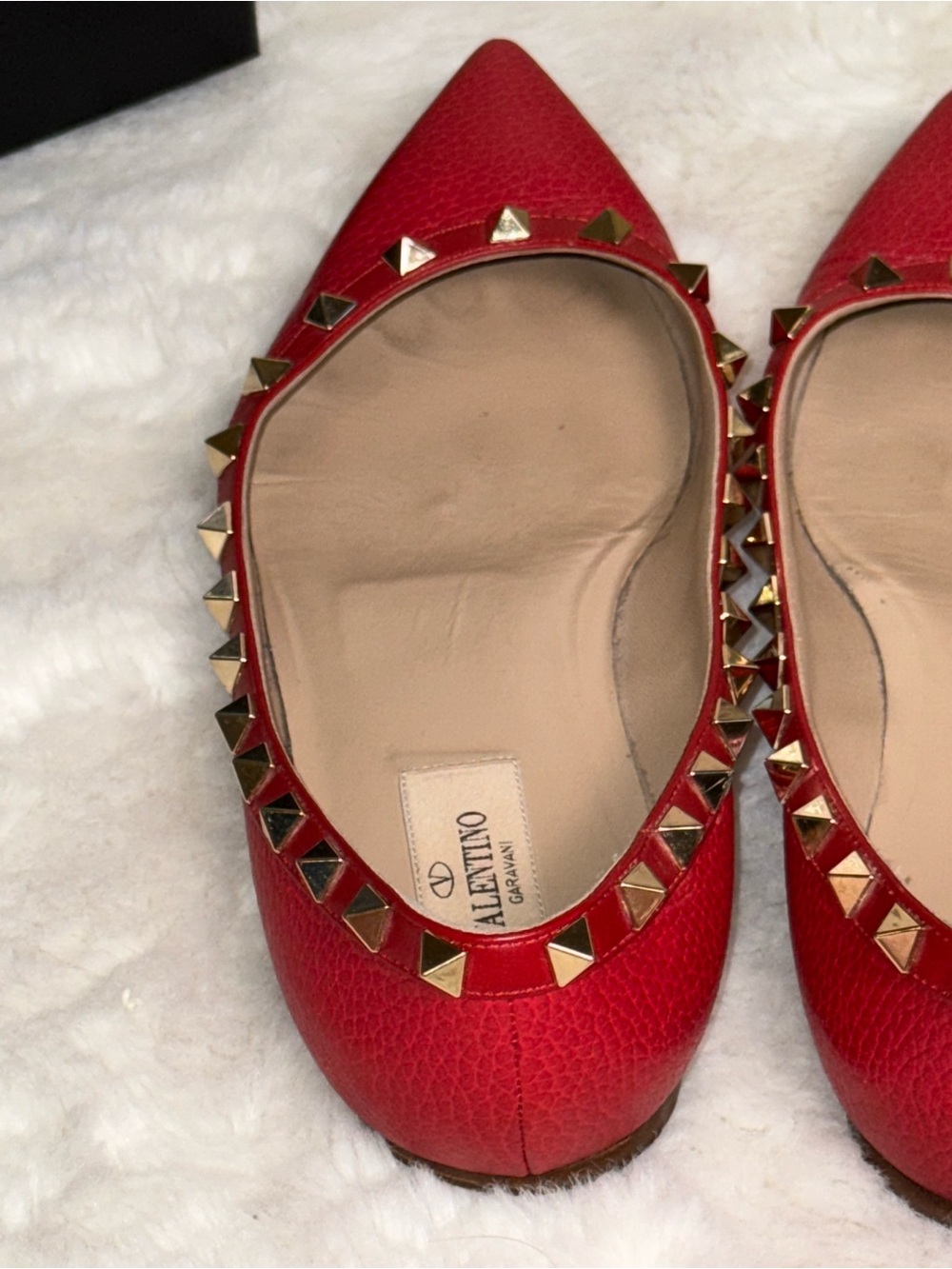 Authentic Valentino Garavani Rockstud Red Leather Point Flats Shoes GUC SmCut 37 - Picture 6 of 16